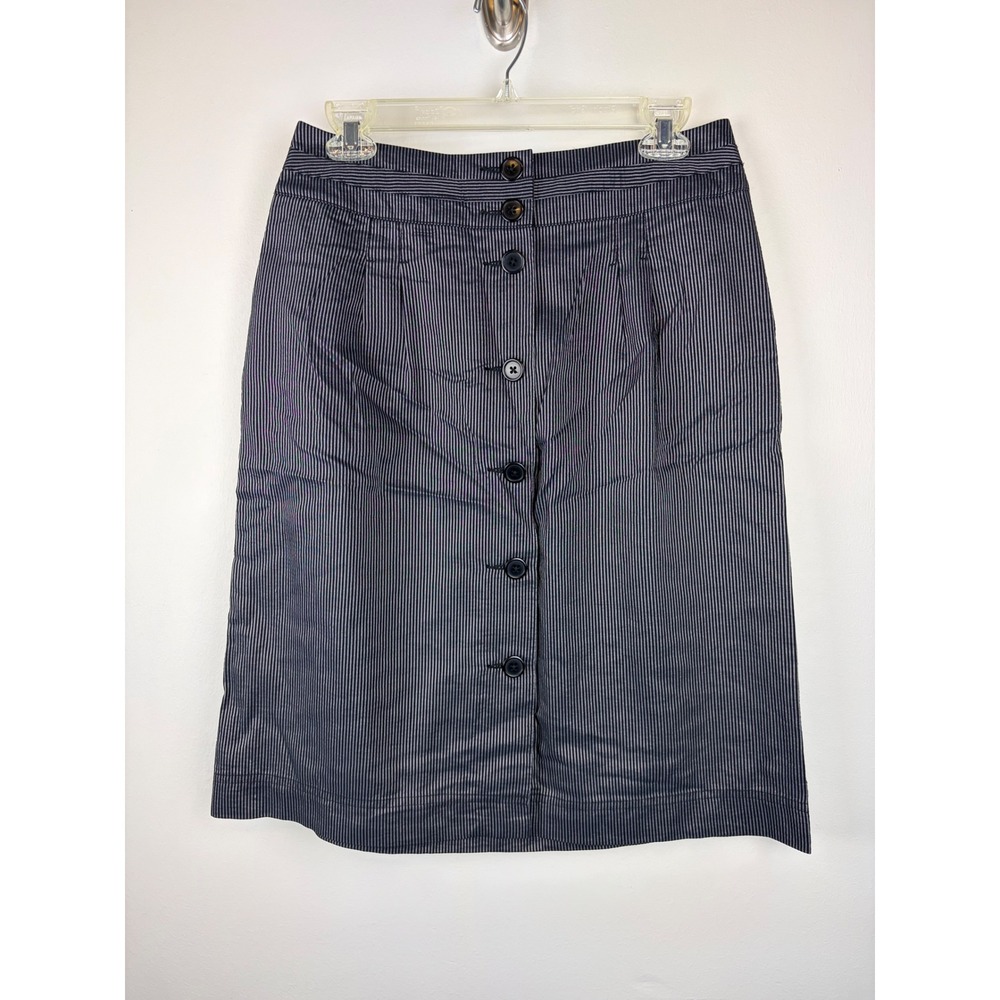 Talbots Pinstripe Skirt 6 Black Silver Button Front Dark‎ Academia Officecore